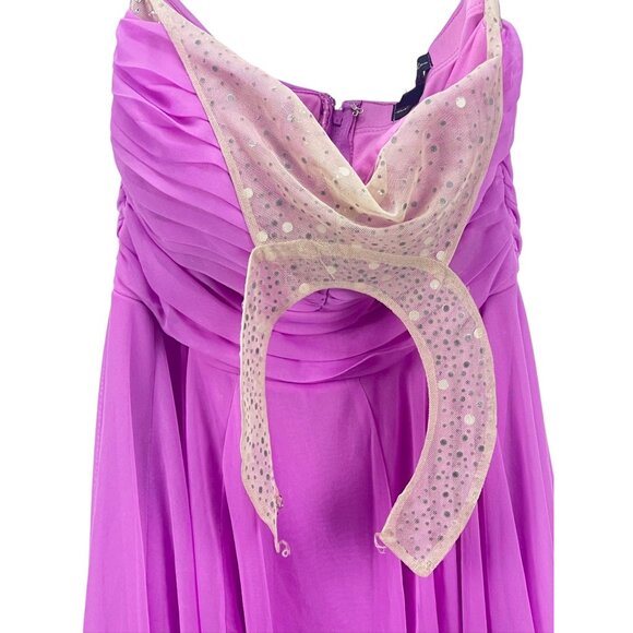 City Triangles Purple Pleated Illusion Dress Handkerchief Hem Size 3 Cocktail - Picture 3 of 8